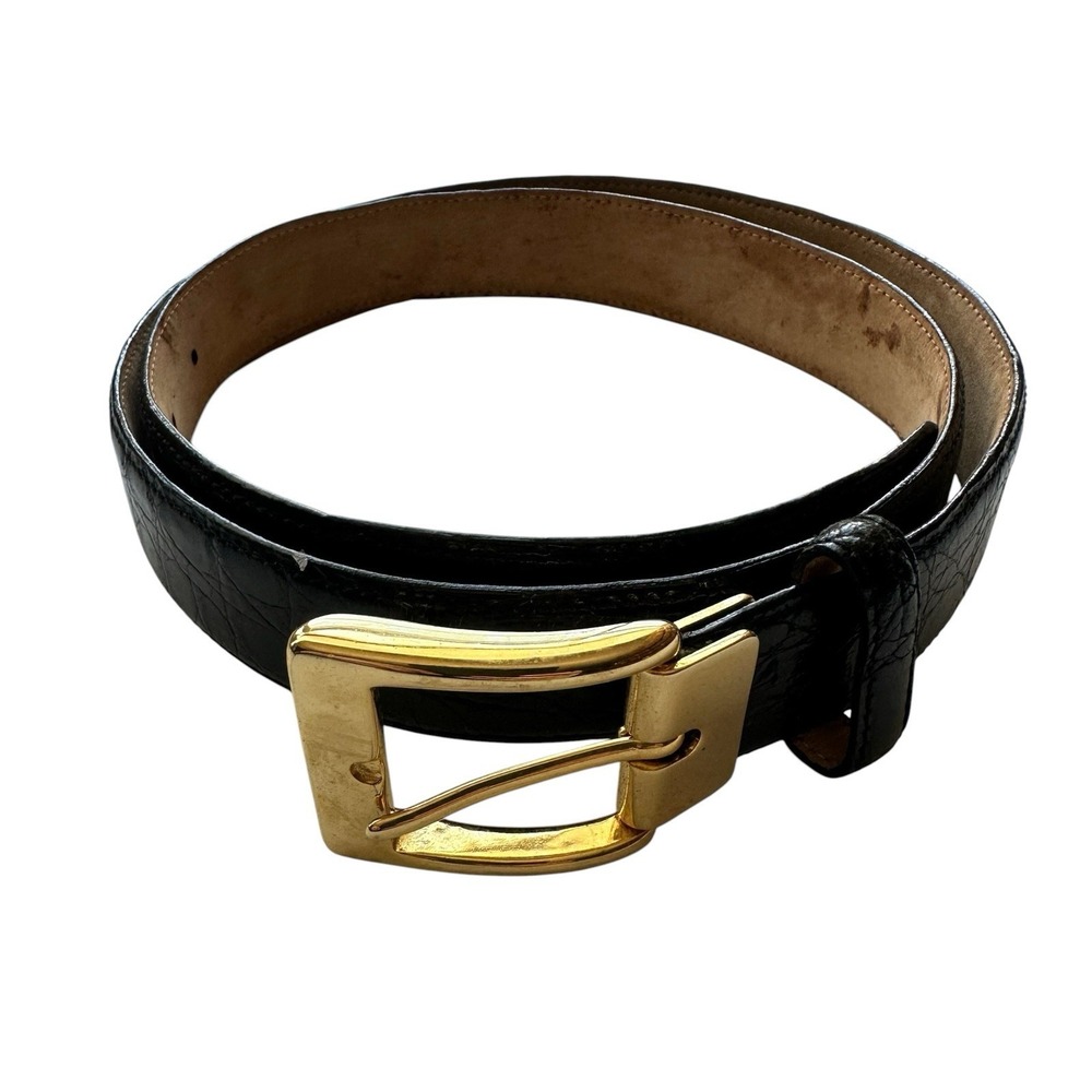 Saks Fifth Avenue Mens Black Genuine Caiman Crocodile Belt Solid Brass Buckle 36